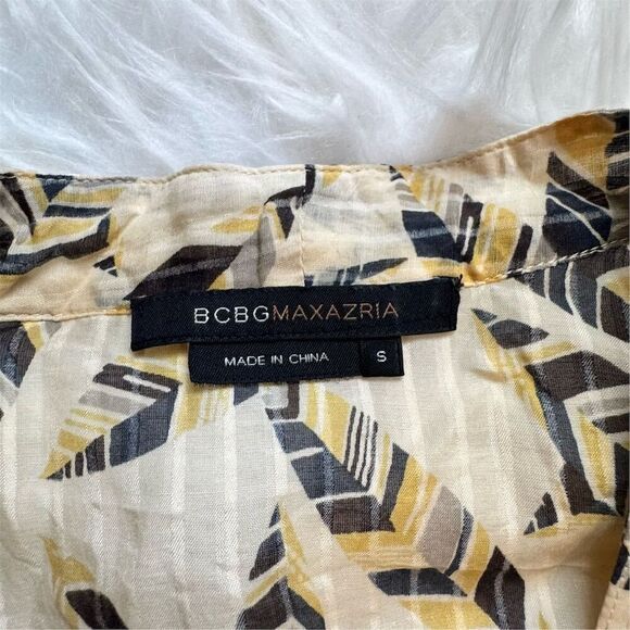 BCBGMaxazria Women's S Sheer Feather Print Wrap Blouse Balloon Sleeve Peplum Top - Picture 11 of 13